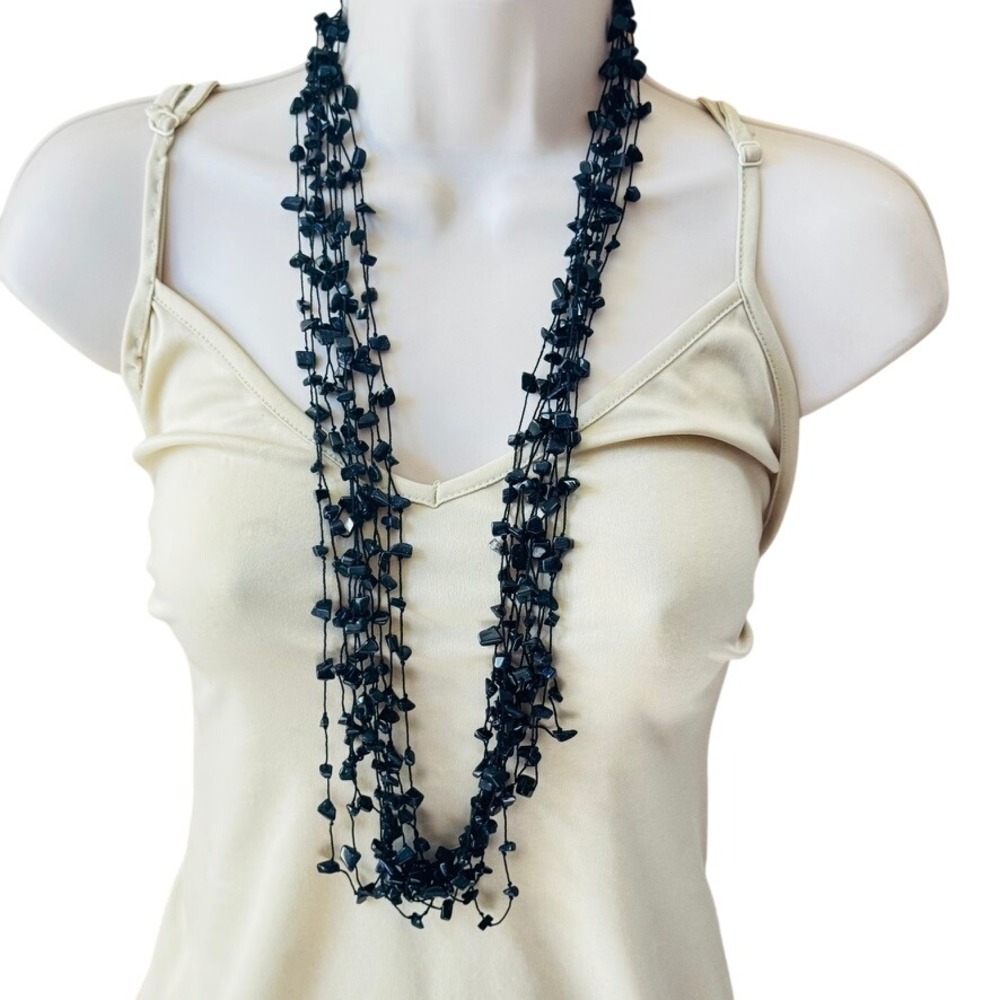 VTG Y2k 90s Boho Purple Goldstone Necklace Long Multi Strand Indie 36" 111g